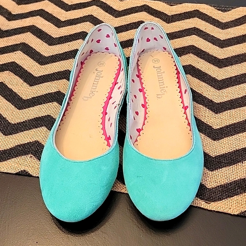 Boden Johnnie B Teal Suede Silver Trim Flat Shoes 8 UK 39
